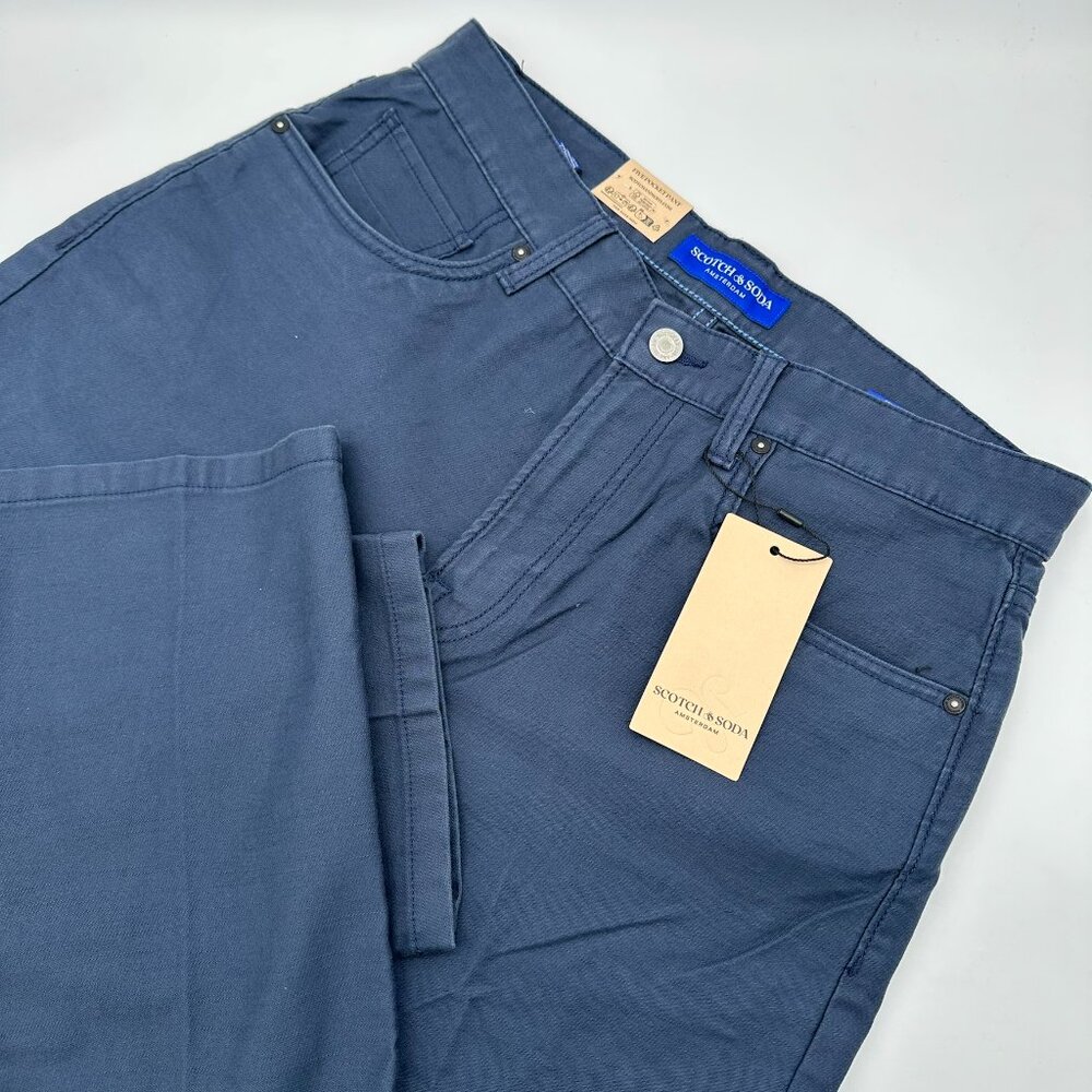 Scotch & Soda Men's Straight Fit 5 Pocket‎ Dobby Pant, Size W32 x L32, Blue Grey